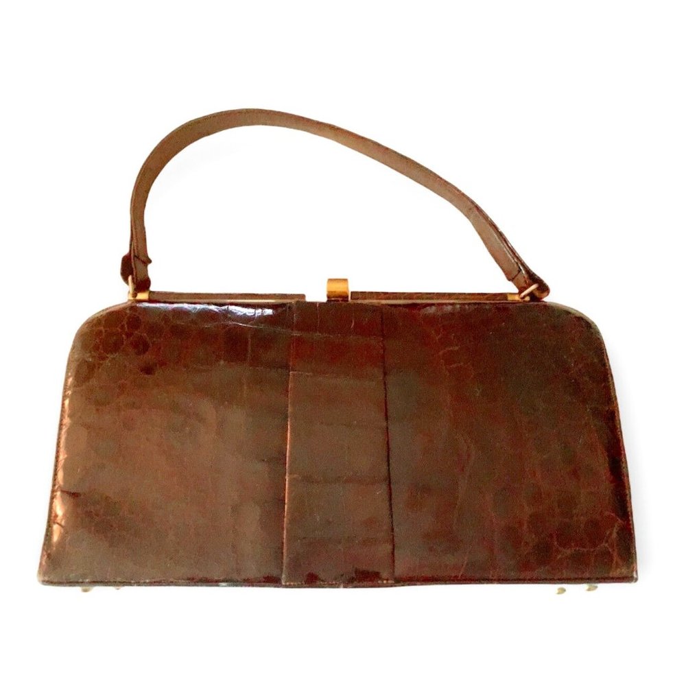 VTG 60's Womens Bellestone Bag Brown Crocodile Alligator Exotic Skin Pur…